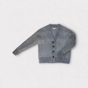 Cocobleu Sweater Womens Small Gray Chevron Button Front Fuzzy Cardigan Boxy